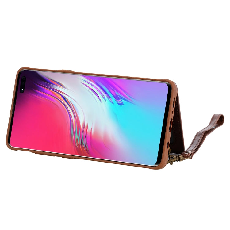 For Galaxy S10 5G Buckle Zipper Shockproof Protective Case with Holder & Card Slots & Wallet & Lanyard & Photos Frame