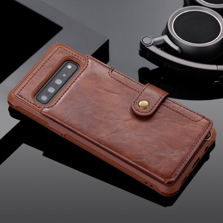 For Galaxy S10 5G Buckle Zipper Shockproof Protective Case with Holder & Card Slots & Wallet & Lanyard & Photos Frame