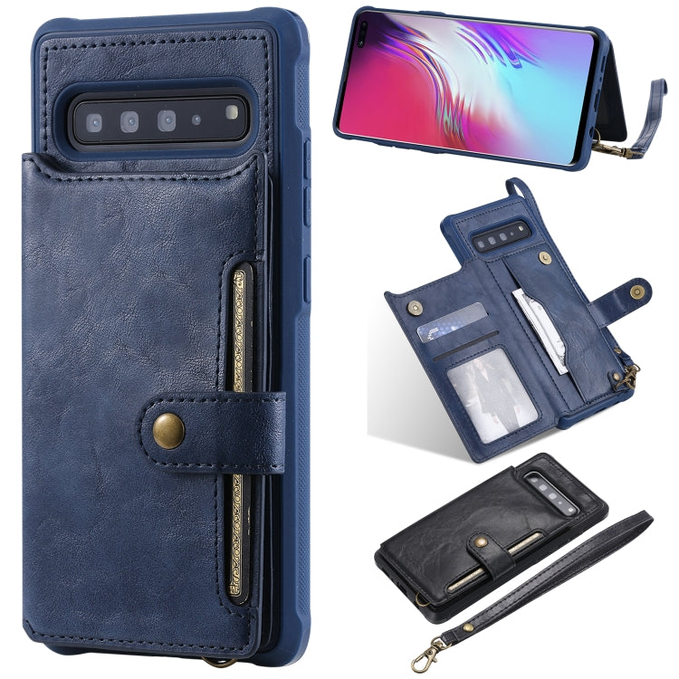 For Galaxy S10 5G Buckle Zipper Shockproof Protective Case with Holder & Card Slots & Wallet & Lanyard & Photos Frame