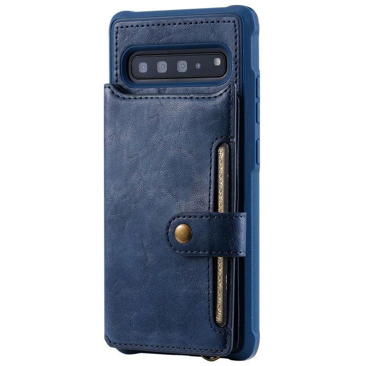 For Galaxy S10 5G Buckle Zipper Shockproof Protective Case with Holder & Card Slots & Wallet & Lanyard & Photos Frame