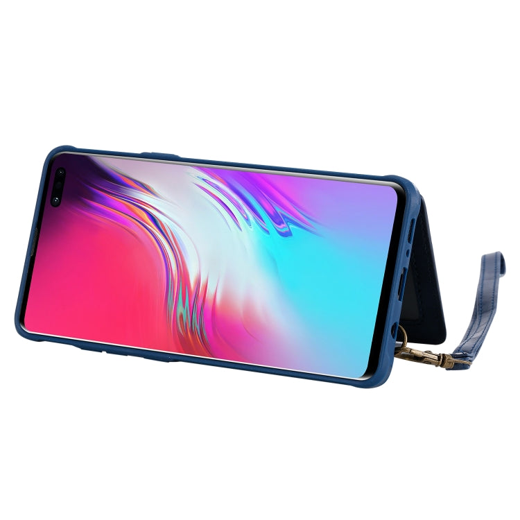 For Galaxy S10 5G Buckle Zipper Shockproof Protective Case with Holder & Card Slots & Wallet & Lanyard & Photos Frame