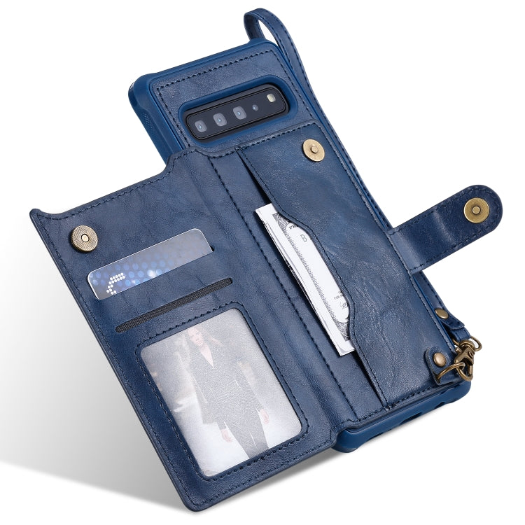 For Galaxy S10 5G Buckle Zipper Shockproof Protective Case with Holder & Card Slots & Wallet & Lanyard & Photos Frame
