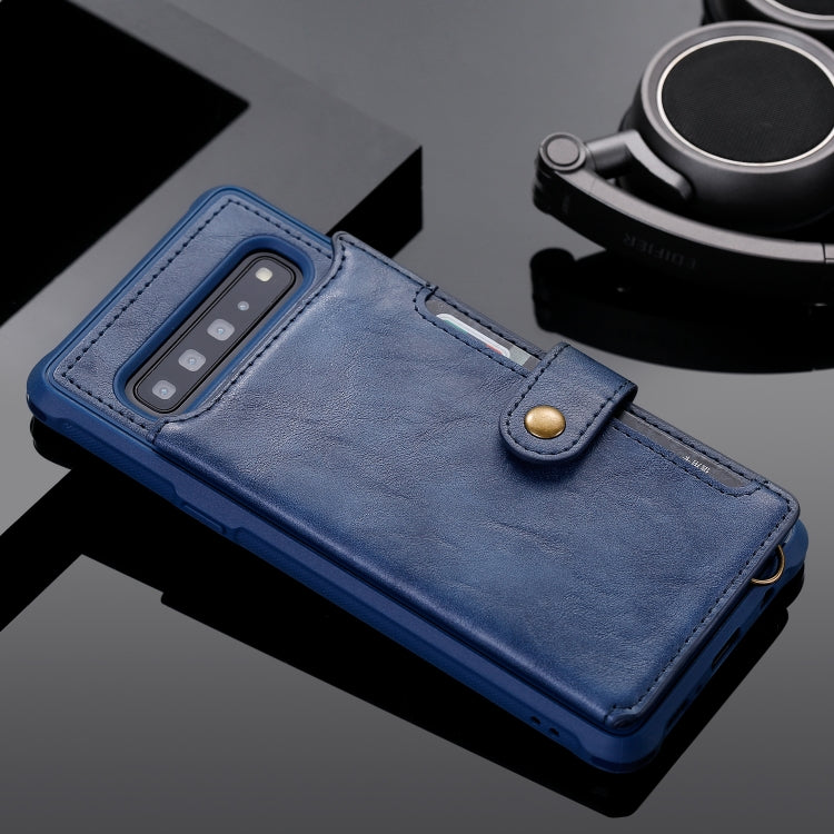 For Galaxy S10 5G Buckle Zipper Shockproof Protective Case with Holder & Card Slots & Wallet & Lanyard & Photos Frame