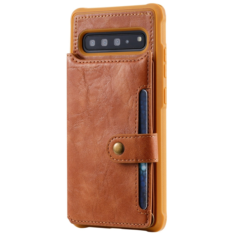 For Galaxy S10 5G Buckle Zipper Shockproof Protective Case with Holder & Card Slots & Wallet & Lanyard & Photos Frame