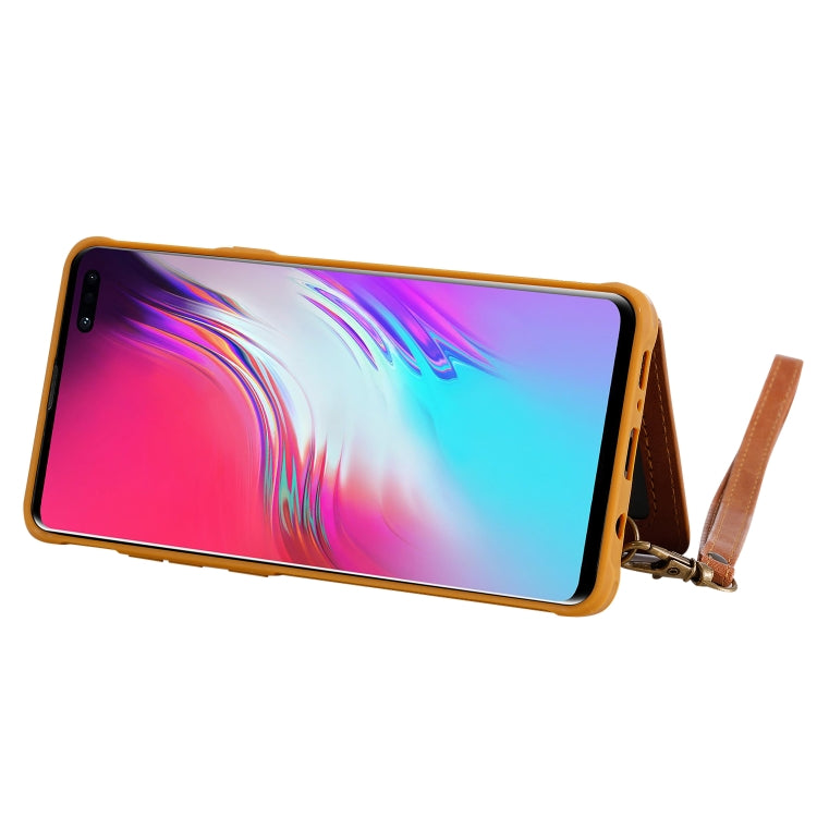 For Galaxy S10 5G Buckle Zipper Shockproof Protective Case with Holder & Card Slots & Wallet & Lanyard & Photos Frame