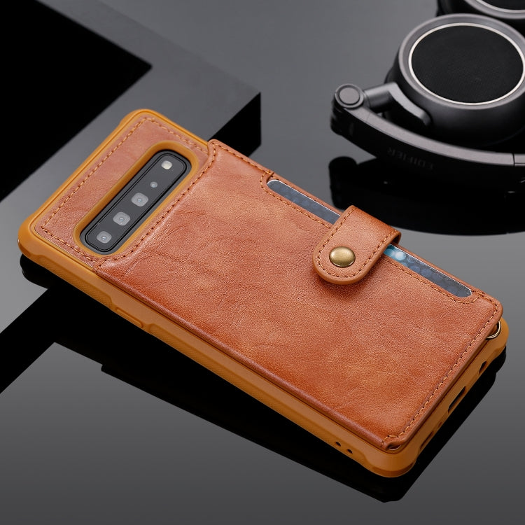 For Galaxy S10 5G Buckle Zipper Shockproof Protective Case with Holder & Card Slots & Wallet & Lanyard & Photos Frame