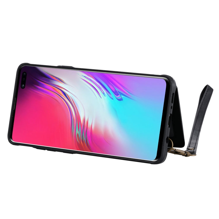 For Galaxy S10 5G Buckle Zipper Shockproof Protective Case with Holder & Card Slots & Wallet & Lanyard & Photos Frame