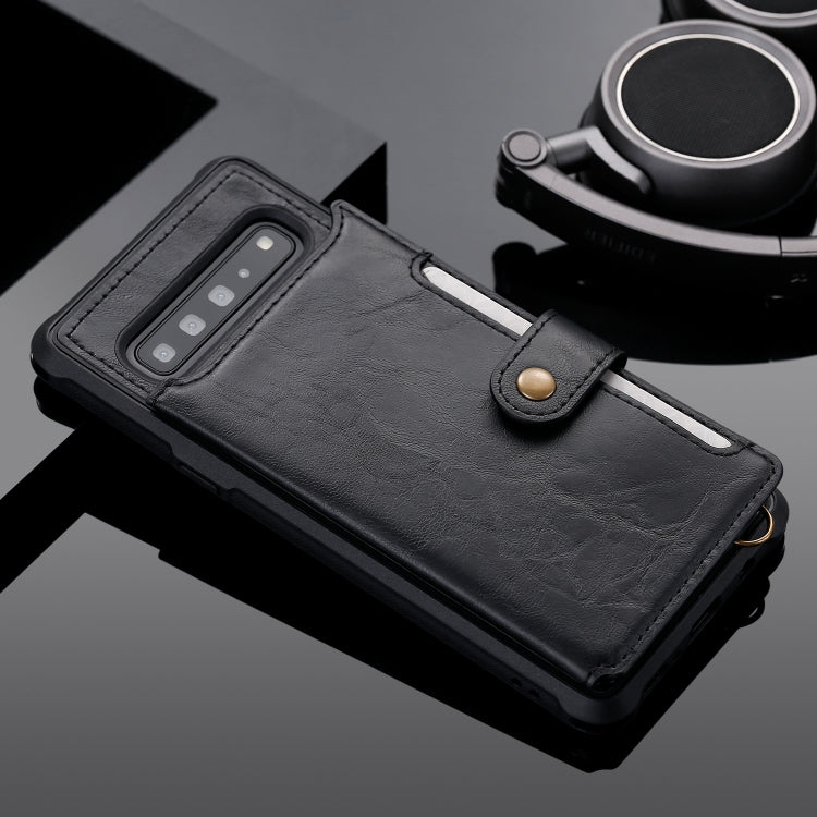 For Galaxy S10 5G Buckle Zipper Shockproof Protective Case with Holder & Card Slots & Wallet & Lanyard & Photos Frame