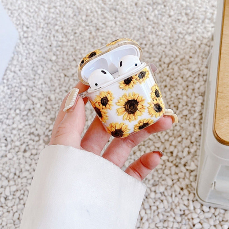 Sun Flower Anti-fall Wireless Earphone PC Protective Case with Hook For AirPods 1/2