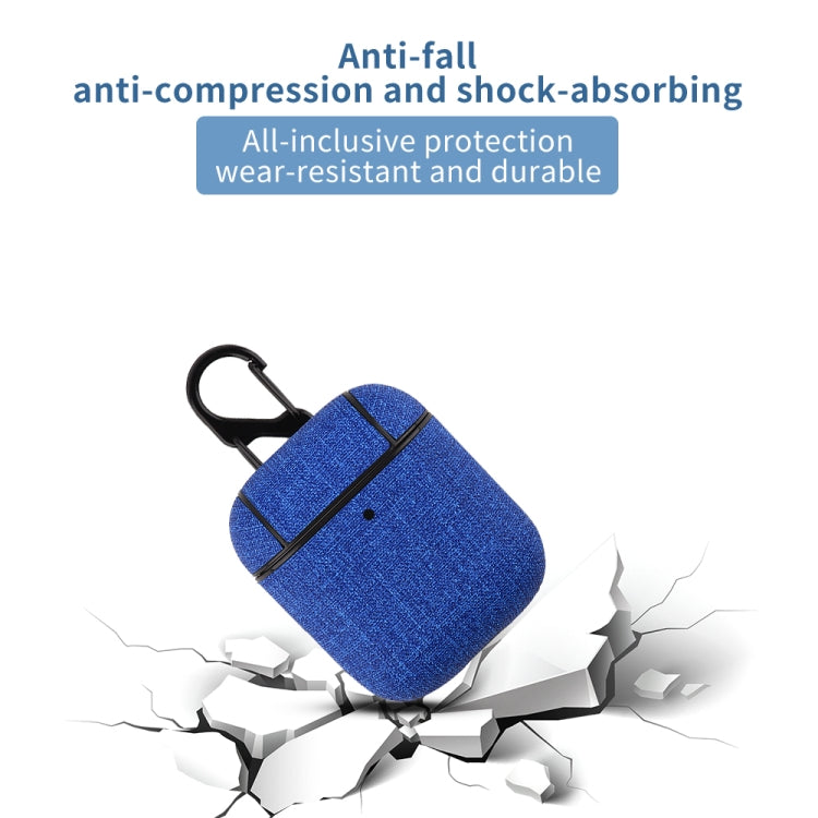 CP580 Casual Burlap Texture Anti-fall Wireless Earphone Protective Case with Hook For AirPods 1/2