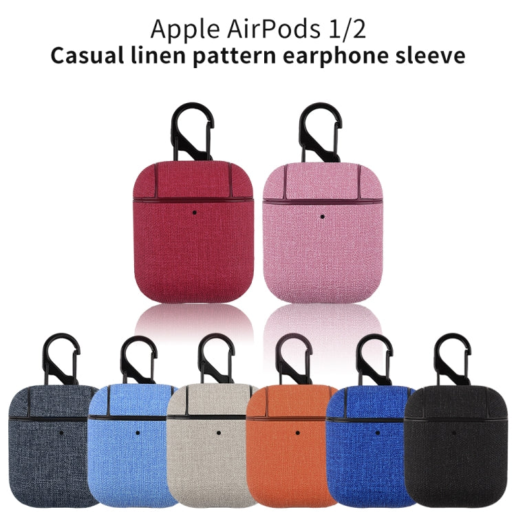 CP580 Casual Burlap Texture Anti-fall Wireless Earphone Protective Case with Hook For AirPods 1/2