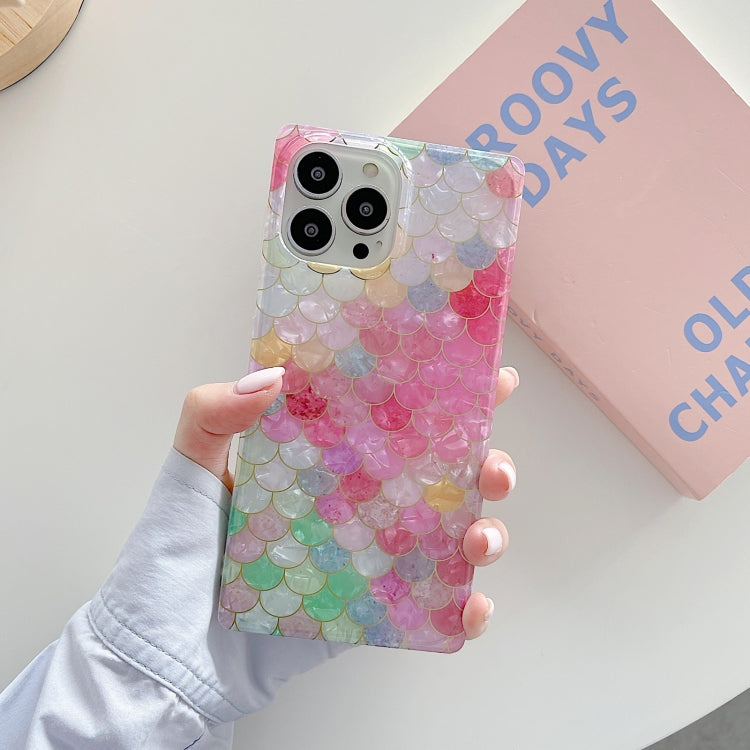 For iPhone 13 Electroplated Shell Texture Fish Scales Shockproof Straight-Edge Protective Case