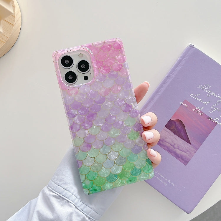 For iPhone 13 Electroplated Shell Texture Fish Scales Shockproof Straight-Edge Protective Case