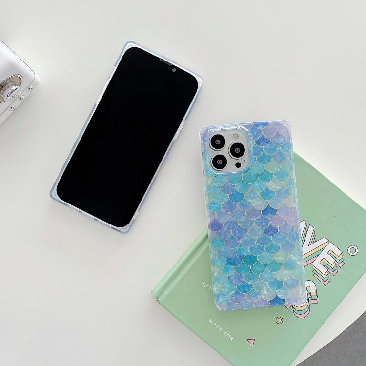 For iPhone 13 Electroplated Shell Texture Fish Scales Shockproof Straight-Edge Protective Case