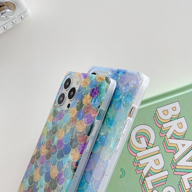 For iPhone 13 Electroplated Shell Texture Fish Scales Shockproof Straight-Edge Protective Case