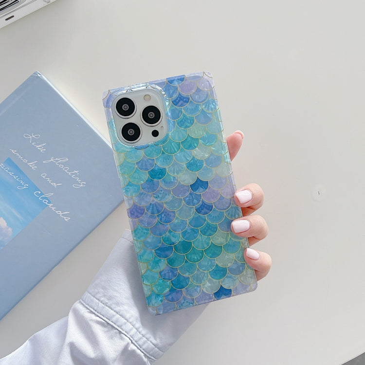 For iPhone 13 Pro Electroplated Shell Texture Fish Scales Shockproof Straight-Edge Protective Case