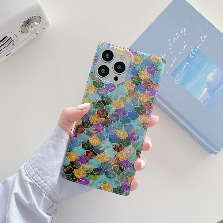 For iPhone 13 Pro Electroplated Shell Texture Fish Scales Shockproof Straight-Edge Protective Case