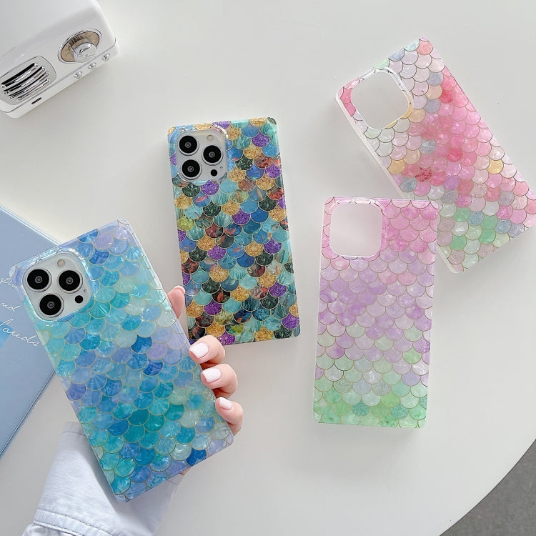 For iPhone 13 Pro Max Electroplated Shell Texture Fish Scales Shockproof Straight-Edge Protective Case