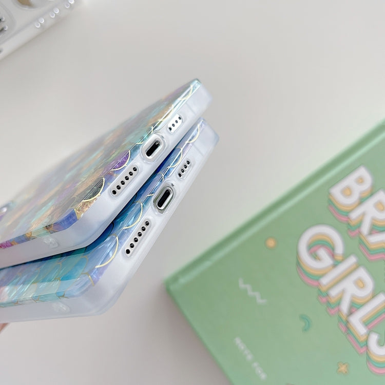 For iPhone 13 Pro Max Electroplated Shell Texture Fish Scales Shockproof Straight-Edge Protective Case