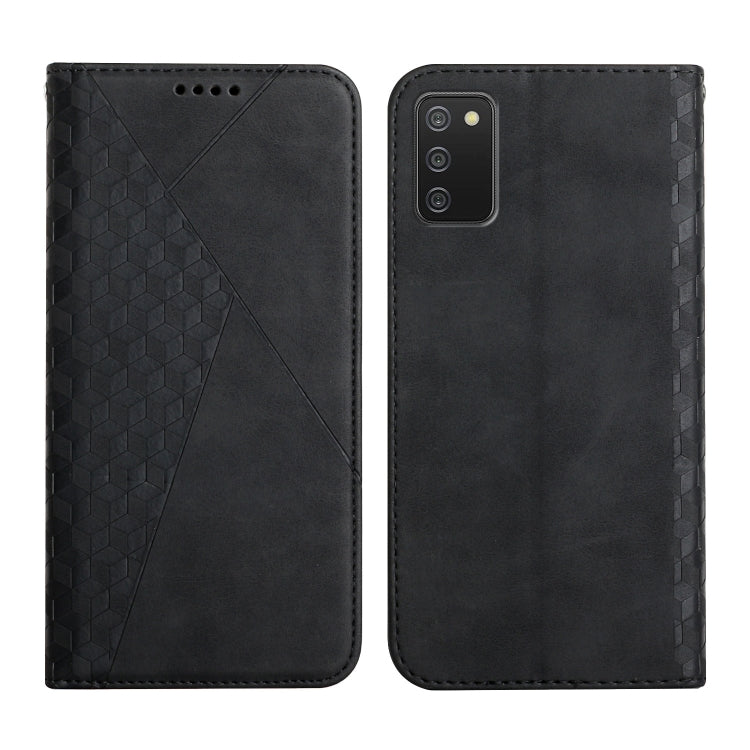 For Samsung Galaxy A02s US Version Diamond Pattern Splicing Skin Feel Magnetic Horizontal Flip Leather Case with Card Slots & Holder & Wallet