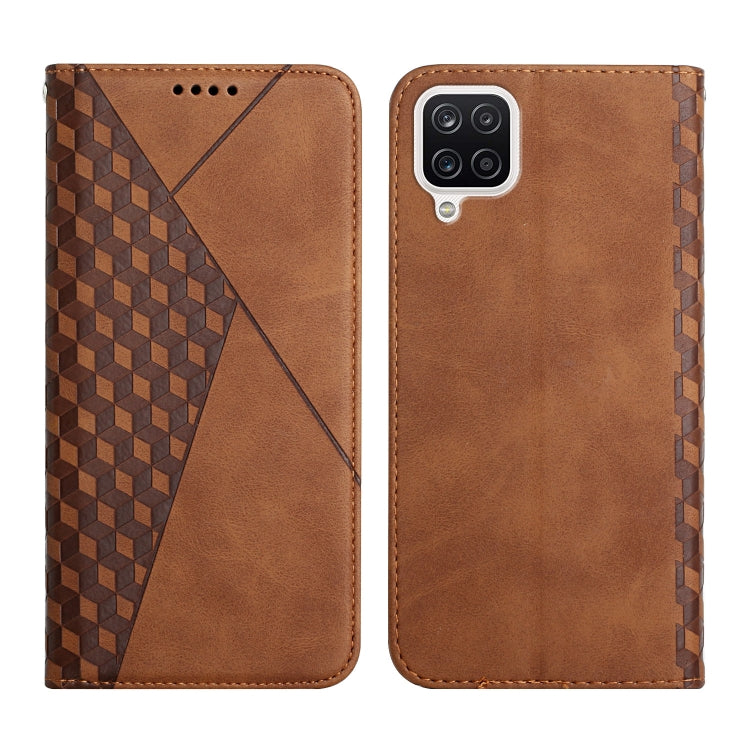 For Samsung Galaxy A12 Diamond Pattern Splicing Skin Feel Magnetic Horizontal Flip Leather Case with Card Slots & Holder & Wallet