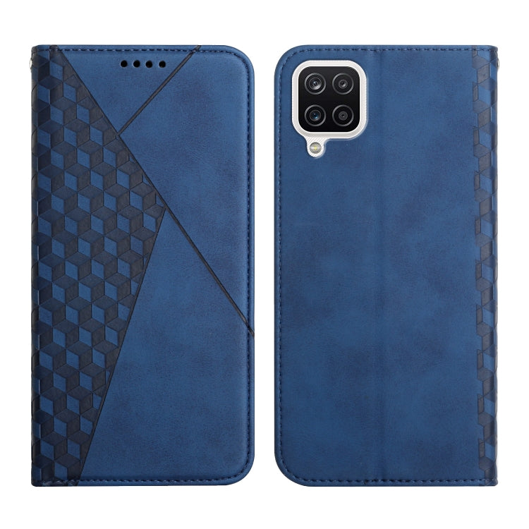 For Samsung Galaxy A12 Diamond Pattern Splicing Skin Feel Magnetic Horizontal Flip Leather Case with Card Slots & Holder & Wallet