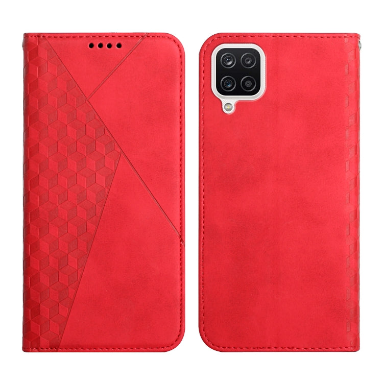 For Samsung Galaxy A12 Diamond Pattern Splicing Skin Feel Magnetic Horizontal Flip Leather Case with Card Slots & Holder & Wallet