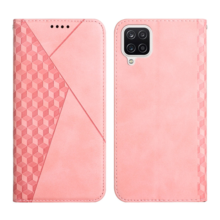 For Samsung Galaxy A12 Diamond Pattern Splicing Skin Feel Magnetic Horizontal Flip Leather Case with Card Slots & Holder & Wallet