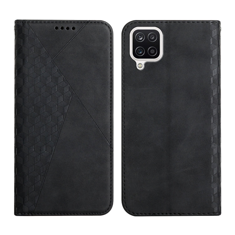 For Samsung Galaxy A12 Diamond Pattern Splicing Skin Feel Magnetic Horizontal Flip Leather Case with Card Slots & Holder & Wallet