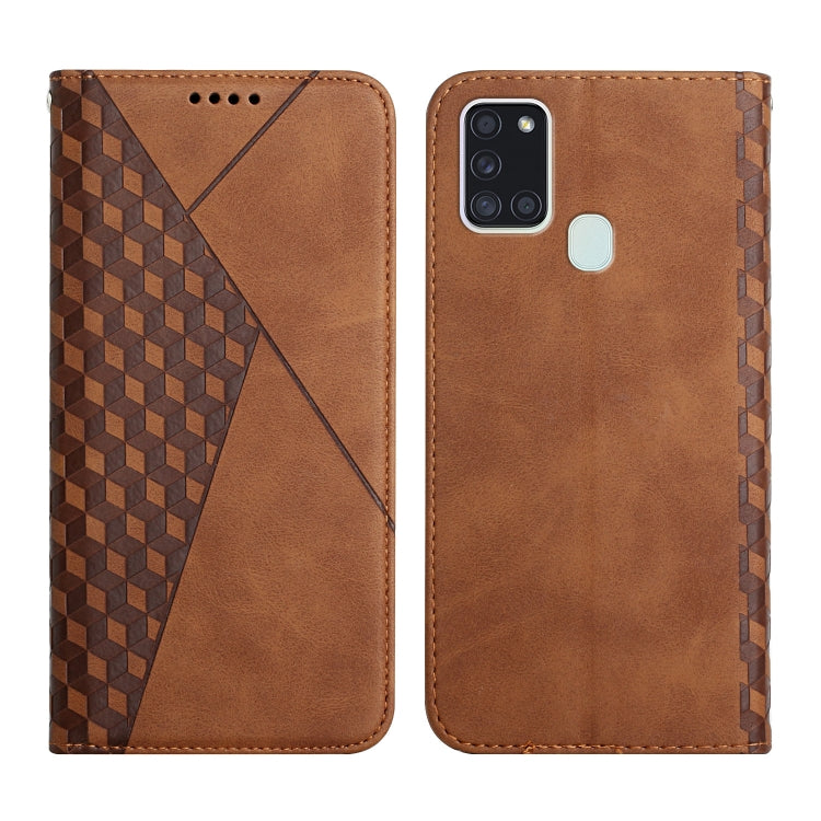 For Samsung Galaxy A21s Diamond Pattern Splicing Skin Feel Magnetic Horizontal Flip Leather Case with Card Slots & Holder & Wallet