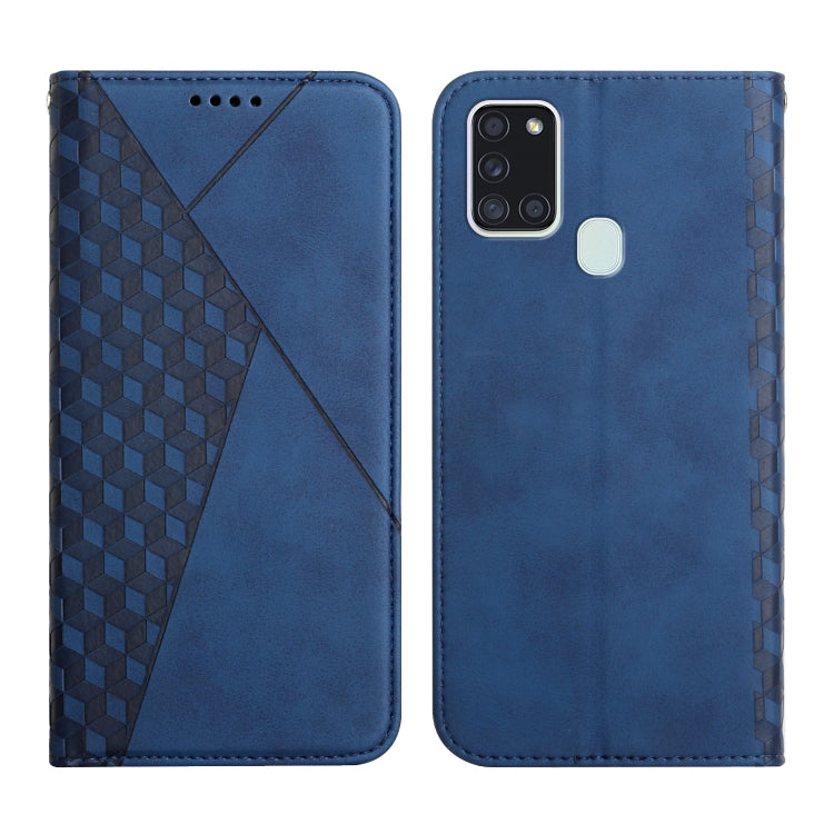 For Samsung Galaxy A21s Diamond Pattern Splicing Skin Feel Magnetic Horizontal Flip Leather Case with Card Slots & Holder & Wallet