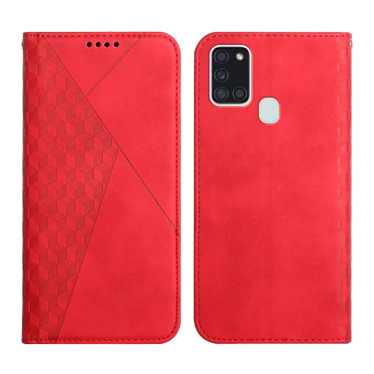 For Samsung Galaxy A21s Diamond Pattern Splicing Skin Feel Magnetic Horizontal Flip Leather Case with Card Slots & Holder & Wallet