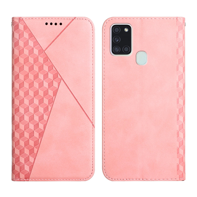 For Samsung Galaxy A21s Diamond Pattern Splicing Skin Feel Magnetic Horizontal Flip Leather Case with Card Slots & Holder & Wallet