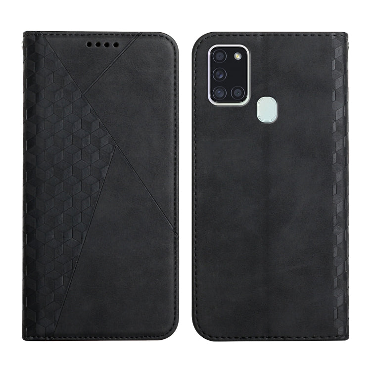 For Samsung Galaxy A21s Diamond Pattern Splicing Skin Feel Magnetic Horizontal Flip Leather Case with Card Slots & Holder & Wallet