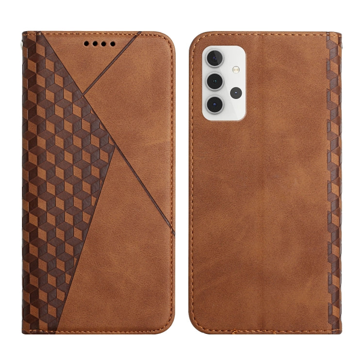 For Samsung Galaxy A32 4G Diamond Pattern Splicing Skin Feel Magnetic Horizontal Flip Leather Case with Card Slots & Holder & Wallet
