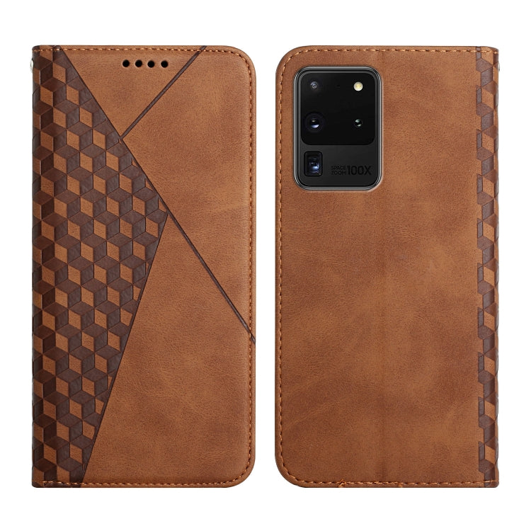 For Samsung Galaxy S20 Ultra Diamond Pattern Splicing Skin Feel Magnetic Horizontal Flip Leather Case with Card Slots & Holder & Wallet