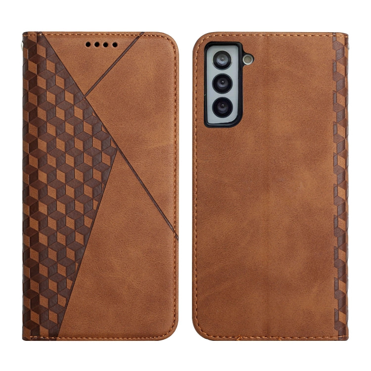 For Samsung Galaxy S21 5G Diamond Pattern Splicing Skin Feel Magnetic Horizontal Flip Leather Case with Card Slots & Holder & Wallet