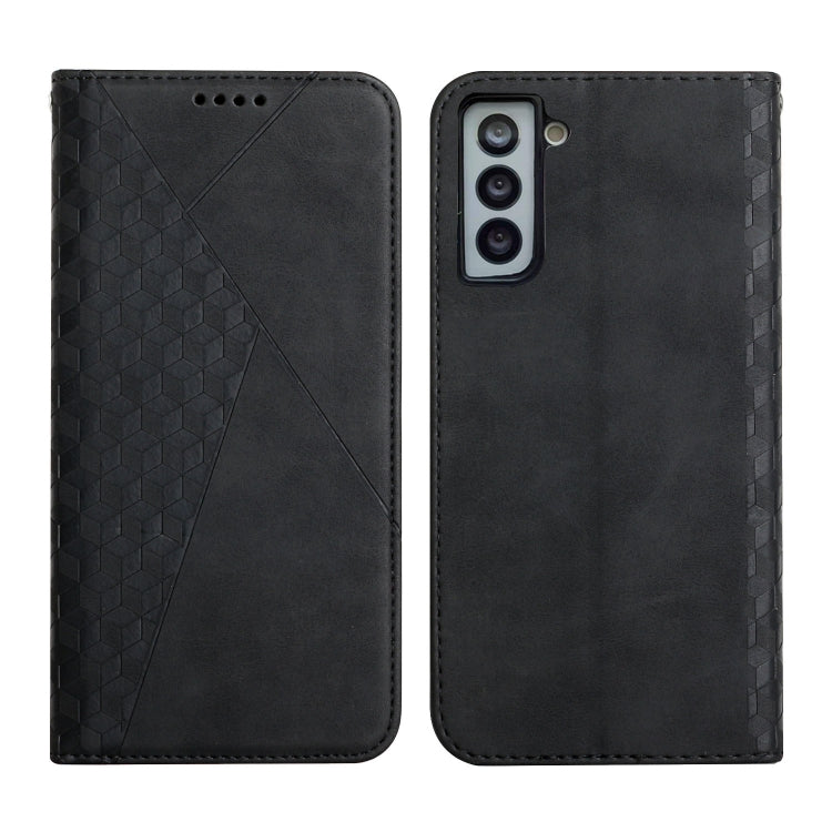 For Samsung Galaxy S21 FE Diamond Pattern Splicing Skin Feel Magnetic Horizontal Flip Leather Case with Card Slots & Holder & Wallet