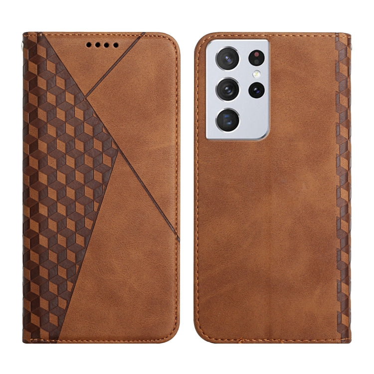 For Samsung Galaxy S21 Ultra 5G Diamond Pattern Splicing Skin Feel Magnetic Horizontal Flip Leather Case with Card Slots & Holder & Wallet