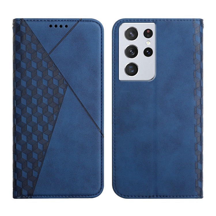 For Samsung Galaxy S21 Ultra 5G Diamond Pattern Splicing Skin Feel Magnetic Horizontal Flip Leather Case with Card Slots & Holder & Wallet