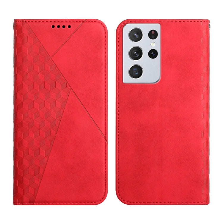 For Samsung Galaxy S21 Ultra 5G Diamond Pattern Splicing Skin Feel Magnetic Horizontal Flip Leather Case with Card Slots & Holder & Wallet