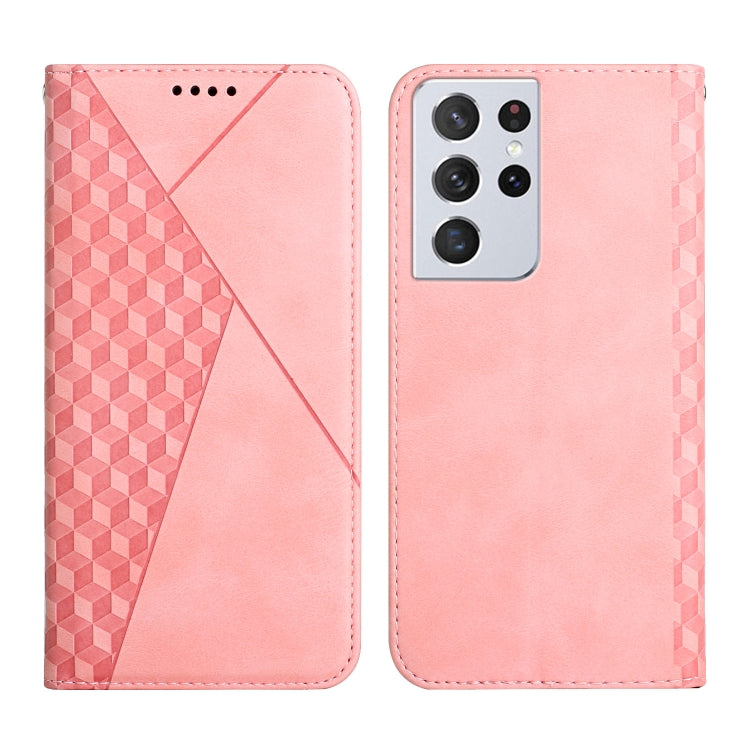 For Samsung Galaxy S21 Ultra 5G Diamond Pattern Splicing Skin Feel Magnetic Horizontal Flip Leather Case with Card Slots & Holder & Wallet