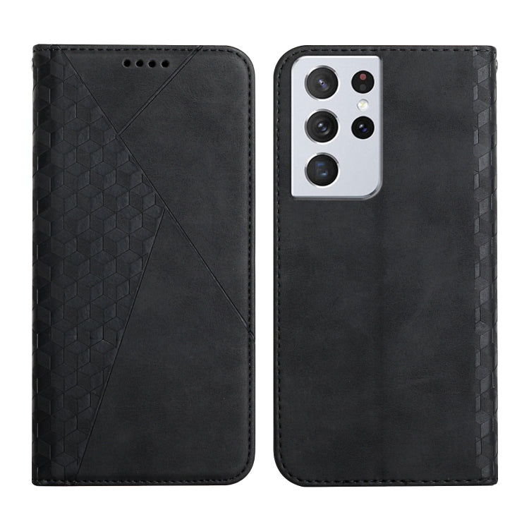 For Samsung Galaxy S21 Ultra 5G Diamond Pattern Splicing Skin Feel Magnetic Horizontal Flip Leather Case with Card Slots & Holder & Wallet