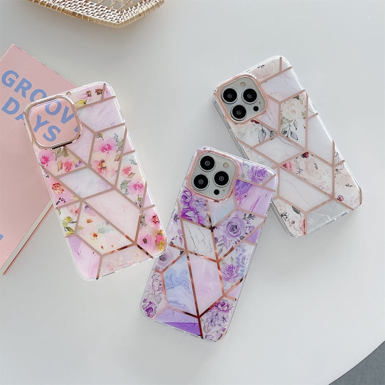 For iPhone 13 Dual-side Laminating Electroplating Stitching Flower TPU Protective Case