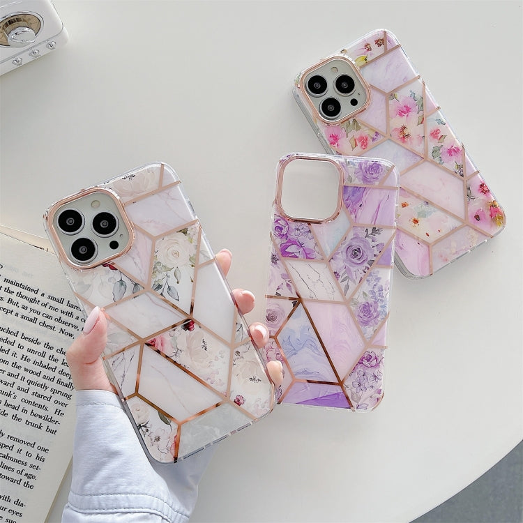 For iPhone 13 Dual-side Laminating Electroplating Stitching Flower TPU Protective Case