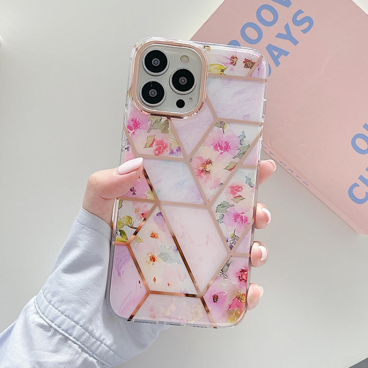 For iPhone 13 Pro Max Dual-side Laminating Electroplating Stitching Flower TPU Protective Case
