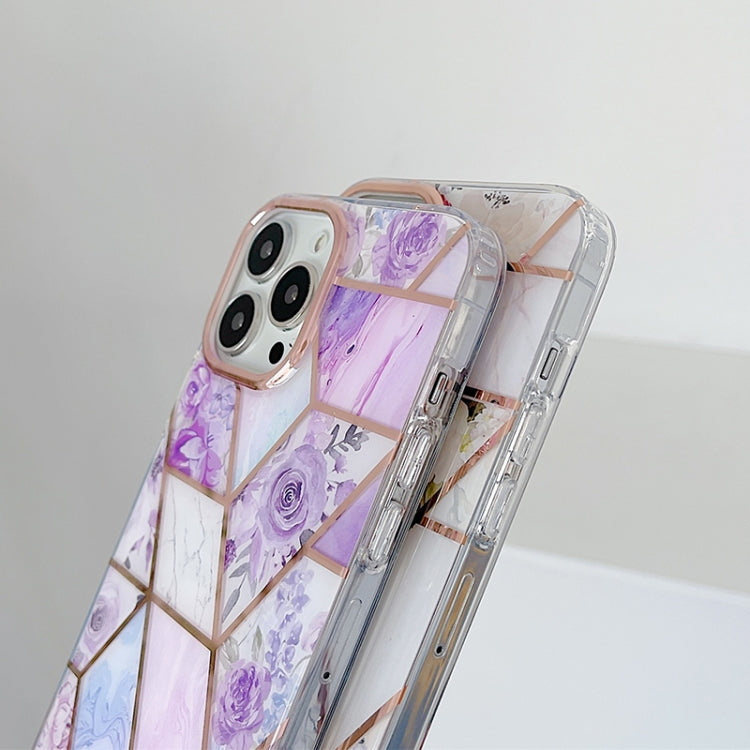 For iPhone 13 Pro Max Dual-side Laminating Electroplating Stitching Flower TPU Protective Case