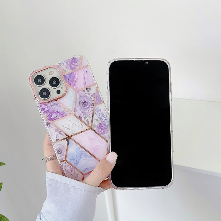 For iPhone 13 Pro Max Dual-side Laminating Electroplating Stitching Flower TPU Protective Case