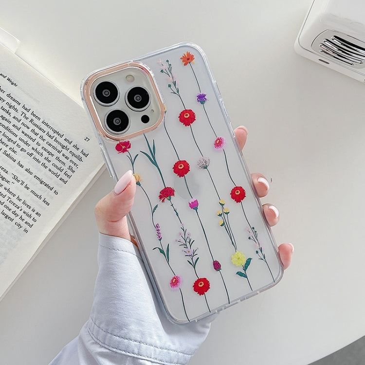 For iPhone 13 Flowers Pattern Dual-side Laminating Soft TPU Protective Case
