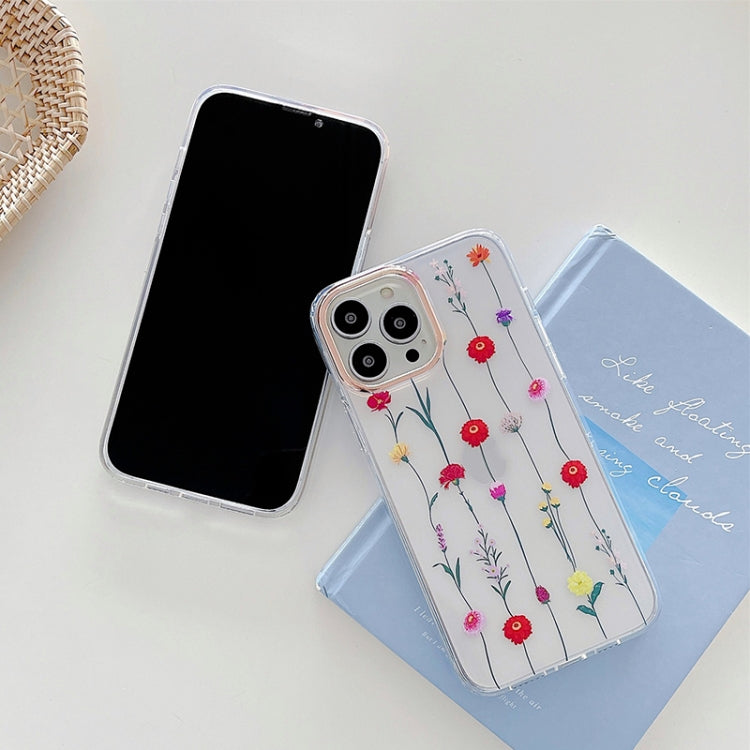 For iPhone 13 Pro Flowers Pattern Dual-side Laminating Soft TPU Protective Case